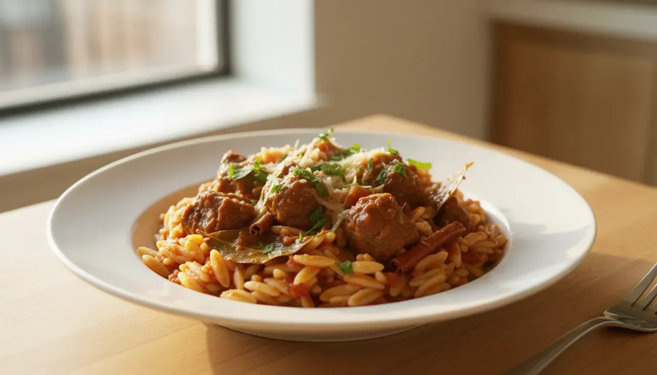 Греческий Ювеци с говядиной и пастой орзо