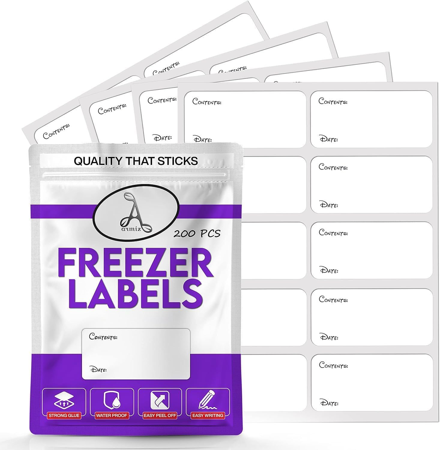 200 x Freezer Labels Easy Peel Off (Printed) - Frozen