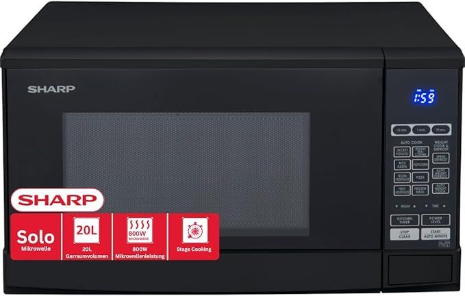 Sharp R-270BK Solo-Mikrowelle, 20 L, 800 W, Schwarz