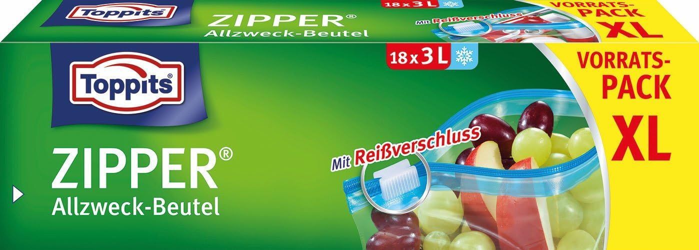 Toppits - 18 x 3 Litre Clear Universal Zip Bag