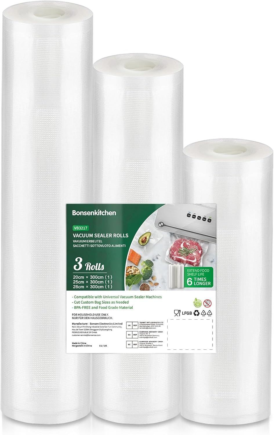 Bonsenkitchen VB3217 Vacuum Rolls 20 / 25 / 28 x 300