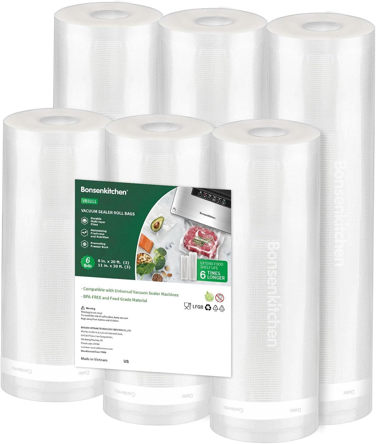 Bonsenkitchen Vacuum Rolls 6-Pack